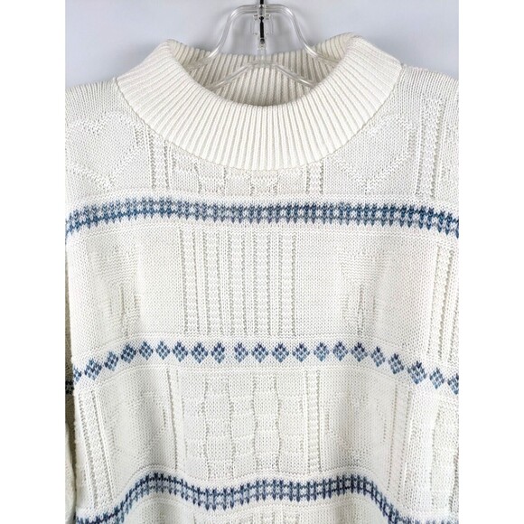 Basic Edition Vintage Crewneck Knit Sweater 80s 90s Y2k Grannycore White Medium - Picture 1 of 9